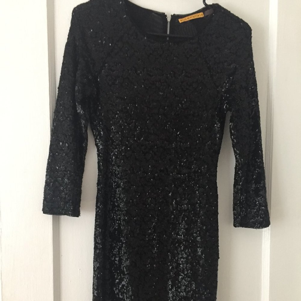 Alice + Olivia Black Sequin Cocktail Dress